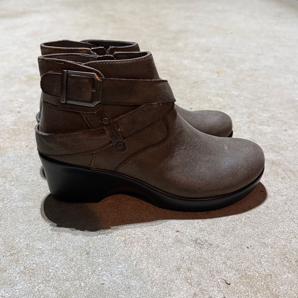 Alegria Leather Ankle Boots Womens EU 36 Gray Wedge Comfort Buckle Zip Workwear - Picture 2 of 9